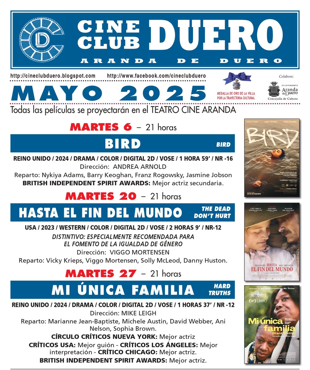 🎬 ¿Planes para mayo?
El Cine Club Duero trae 3 pelis imperdibles al Teatro Cine Aranda: jazz, ciencia ficción y drama familiar.

Descubre la cartelera completa 👉 arandahoy.com/0506/cine-club…

#CineClubDuero #ArandaDeDuero #CineVOS