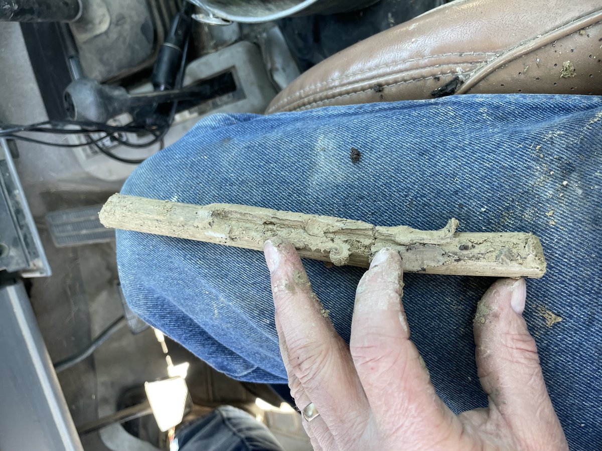8” icicle from the soil probe sampling soybean stubble. This is the only field with frost starting at about 14”-18”.  Little snow cover = harder frost.  Other crop stubble is much nicer to pull soil cores.