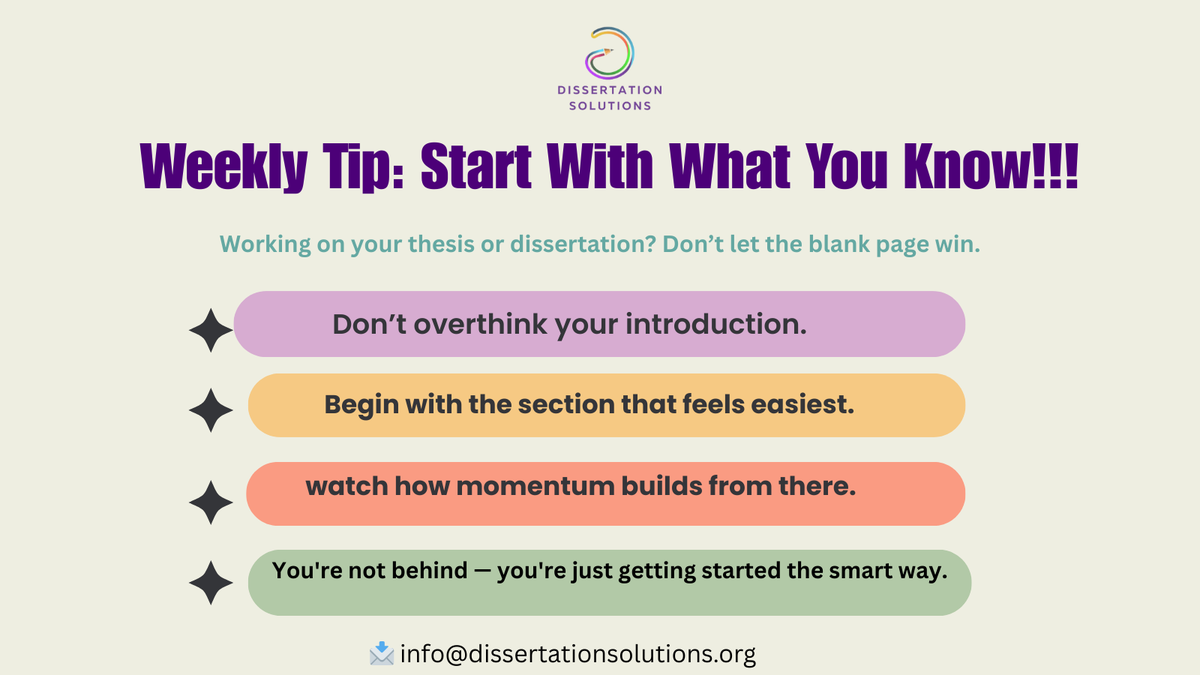 dissertation_za's tweet image. Blank page? Don’t panic.
Start with what’s clear. The rest will follow.
📩 info@dissertationsolutions.org
#WeeklyTip #DissertationHelp #AcademicSupport