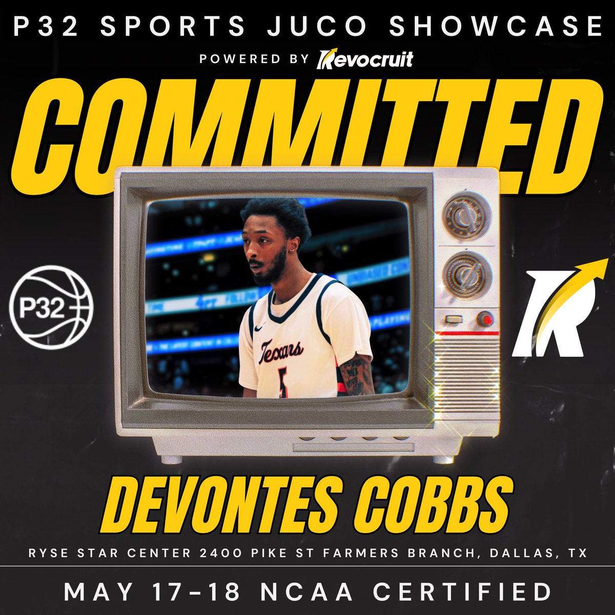 JC Event Commit: Devontes Cobbs, a recent Gulf Coast State commit, is officially locked in for the New Balance P32 Sports JUCO Showcase, powered by Revocruit.

This NCAA Certified event takes place May 17–18 at the Ryse Star Center.

📍2400 Pike St, Farmers Branch, TX

#JC4PT