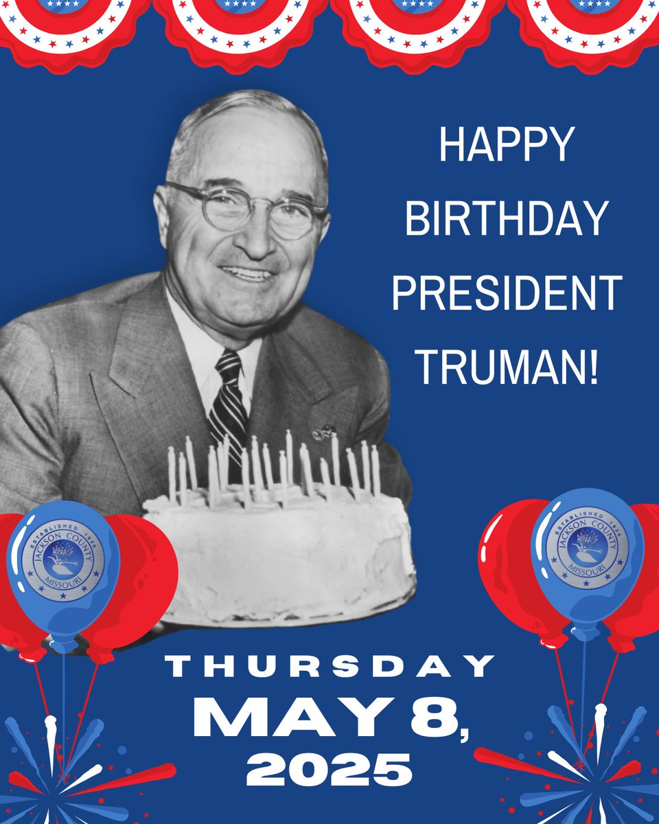 Today, we celebrate the life and legacy of President Harry S. Truman, a true leader and native son of Missouri. In honor of his birthday, Jackson County offices will be closed today, May 8. We thank you for your understanding.