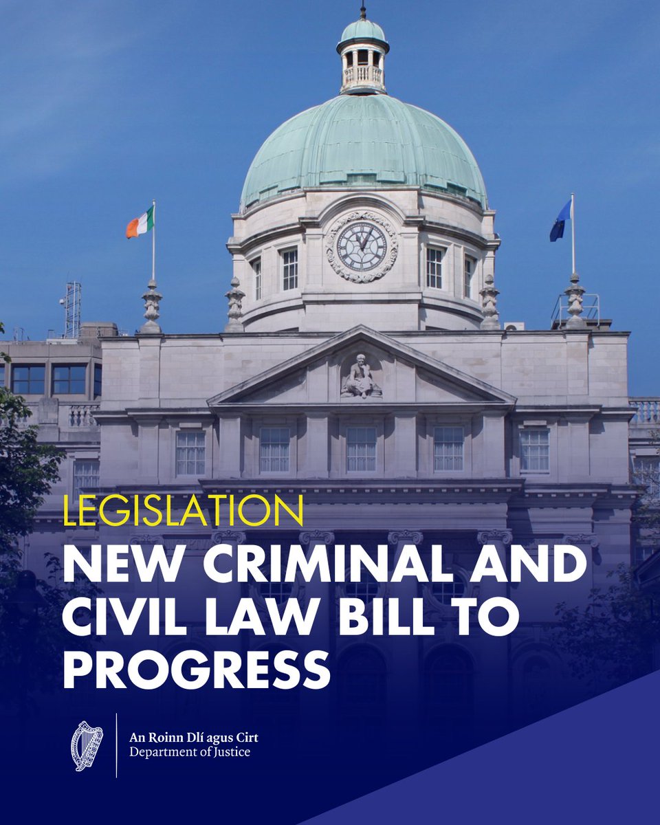 Department of Justice (@deptjusticeirl) on Twitter photo The Government has approved plans to progress the drafting of the Criminal Law and Civil Law (Miscellaneous Provisions) Bill 2025 which responds to a range of pressing challenges for the criminal justice system.
Further details below:
gov.ie/en/department-…
<a href="/OCallaghanJim/">Jim O'Callaghan TD</a> The Government has approved plans to progress the drafting of the Criminal Law and Civil Law (Miscellaneous Provisions) Bill 2025 which responds to a range of pressing challenges for the criminal justice system.
Further details below:
gov.ie/en/department-…
<a href="/OCallaghanJim/">Jim O'Callaghan TD</a>