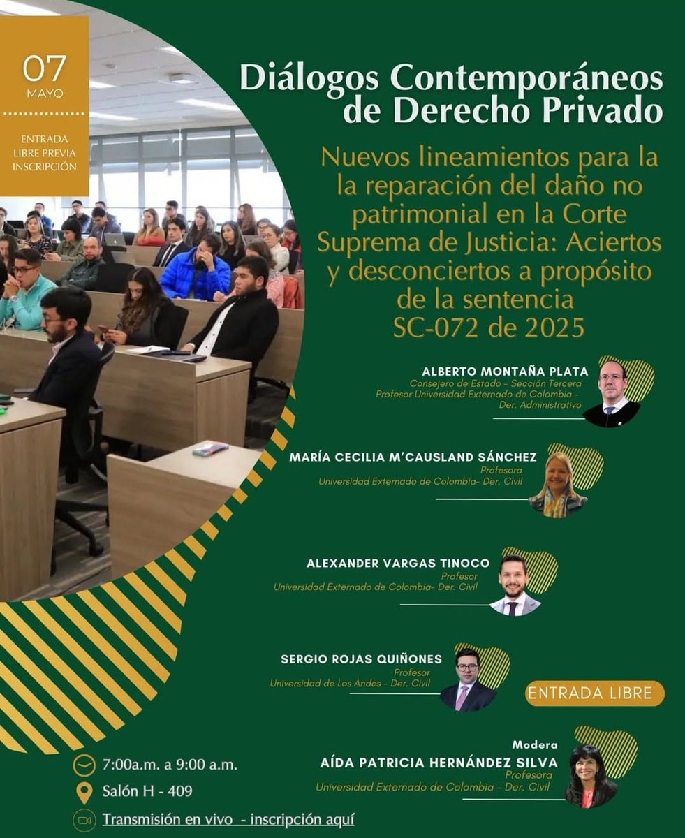 ¡Diálogos Contemporáneos de Derecho Privado!

Nuevos lineamientos para la reparación del daño no patrimonial en la Corte Suprema de Justicia: Aciertos y desconciertos a propósito de la sentencia SC-072 de 2025

📆Fecha: 7 de mayo de 2025
⌚ Hora: 7:00 am - 9:00 am
🏢Salón H-409