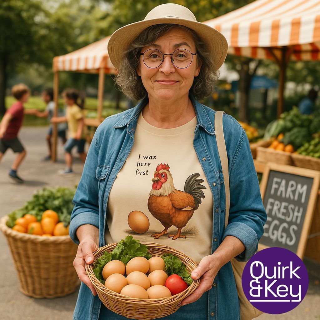 QuirkAndKey's tweet photo. The debate is over — she was here first 🐔🥚
Rule the roost with this quirky tee from Quirk &amp; Key.
Shop now: https://t.co/jNyOHXwWsL
#ChickenShirt #EggHumor #FarmhouseFashion #QuirkyStyle #FunnyGraphicTee #HenLife https://t.co/0A5eXTwBYA