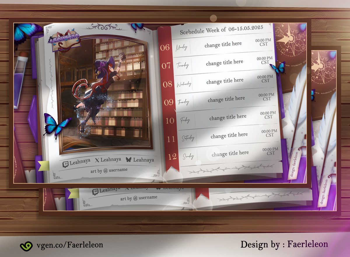 faerleleon1's tweet image. —➤  I made @Leahnaya__ Stream Schedule! Thank you so much for your request! ✨💜

♡ + ↻ are appreciated!~╰(⸝⸝⸝´꒳`⸝⸝⸝)╯ 

➤ vgen.co/Faerleleon
#VTuberAssets  #VGenComm