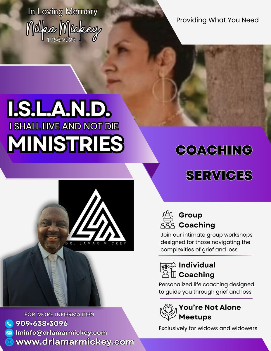 Launching ISLAND Ministries for widows and widowers and for adults dealing with grief and loss.  Let us turn pain into power!! More details coming soon!!