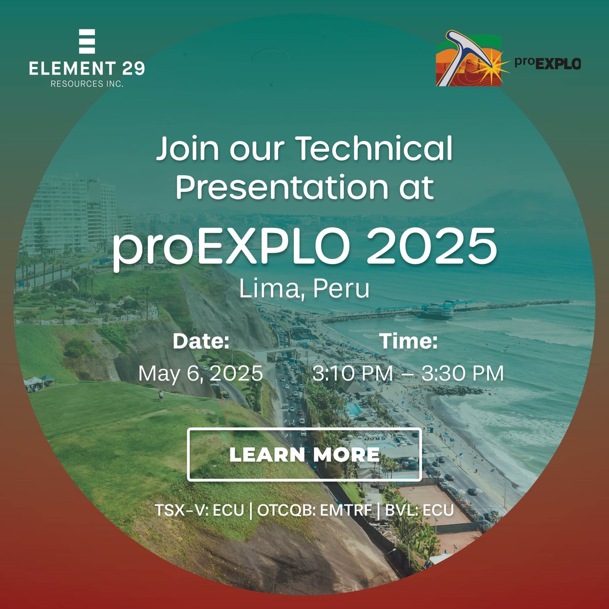 CopperE29's tweet photo. Element 29, Manuel Montoya, CTO, will be giving a presentation on our Elida project at @Pro_Explo
📅 May 6, 2025
🕒 3:10 PM – 3:30 PM (ET)
https://t.co/GUPWIfxpsP
#e29 #element29resources $ECU #copper https://t.co/FDS0q38zaY
