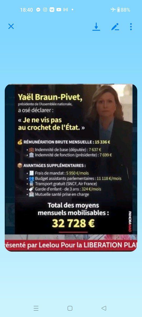 32728 EUROS MENSUEL cela vous convient ?
Pendant qu'on croule sous les impôts illégaux les frais de succession d'un travail de toute une vie et certains parlent encore de politique 
Merci de partager