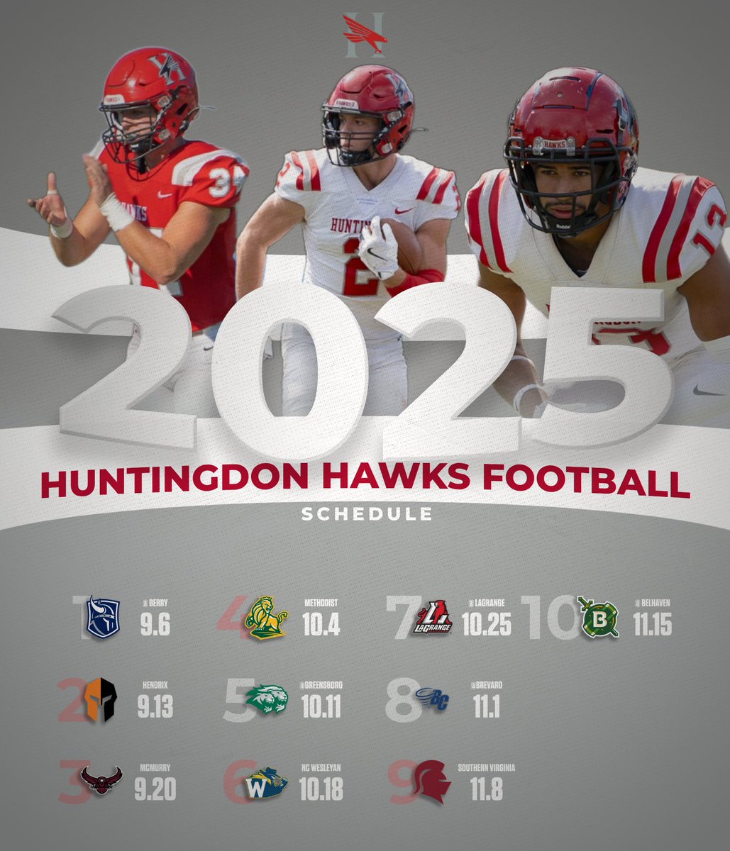 Your 2025 Huntingdon Hawks Football schedule!

#hawkem 
#whoop