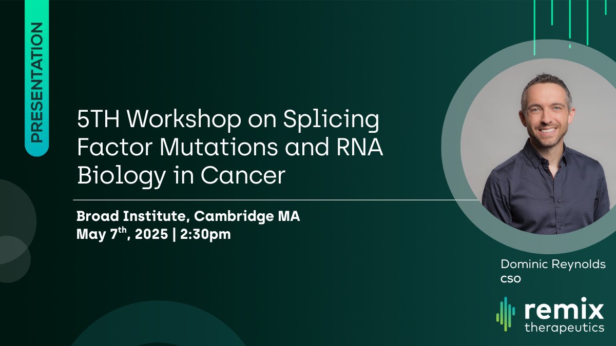 📣Our CSO, Dom Reynolds, will be speaking tomorrow at the 5th Workshop on Splicing Factor Mutations &amp; RNA Biology in Cancer, bringing together leaders in the research community for collaborative discussions to   advance the field and new pathways for treatments.
#OncologyResearch