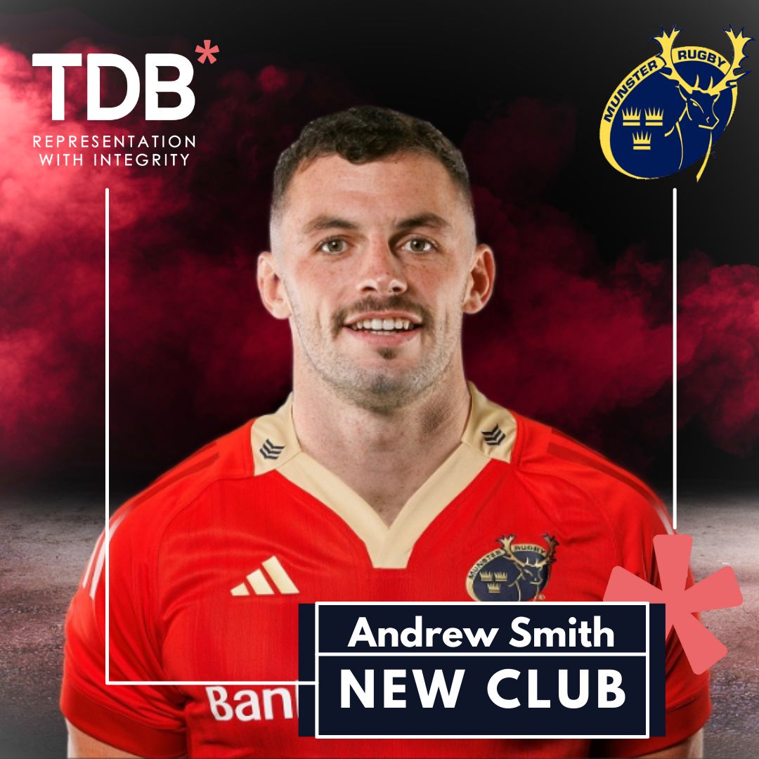 TDB_Sports's tweet image. TDB Sports are proud to announce Andrew Smith has signed with @Munsterrugby After a standout loan spell scoring 3 tries in 4 games including vs La Rochelle &amp;amp; Bordeaux, the 24 y/o Emerging Ireland winger now joins the Munster men full time #ImWithTDB #SUAF #AndrewSmith @RugbyIre