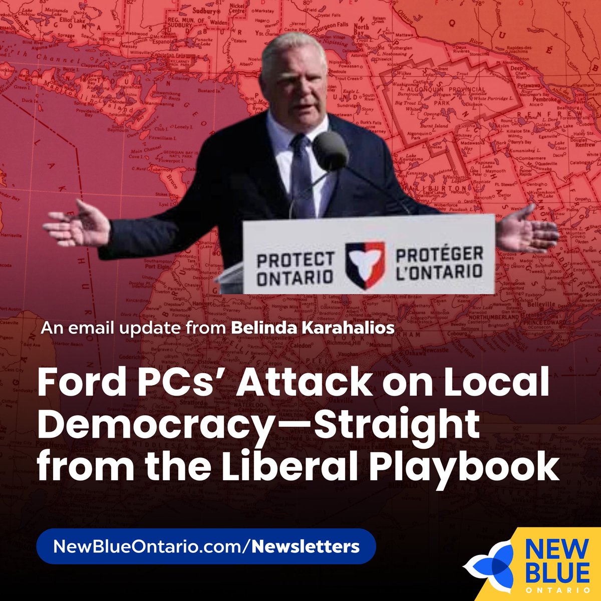 Last week, the Ontario PCs re-introduced Bill 241, the “Municipality Accountability Act” — legislation that would hand Queen’s Park unprecedented power to control, police, and even remove your locally elected municipal representatives.

Read more 👇
newblueontario.com/newsletters/fo…