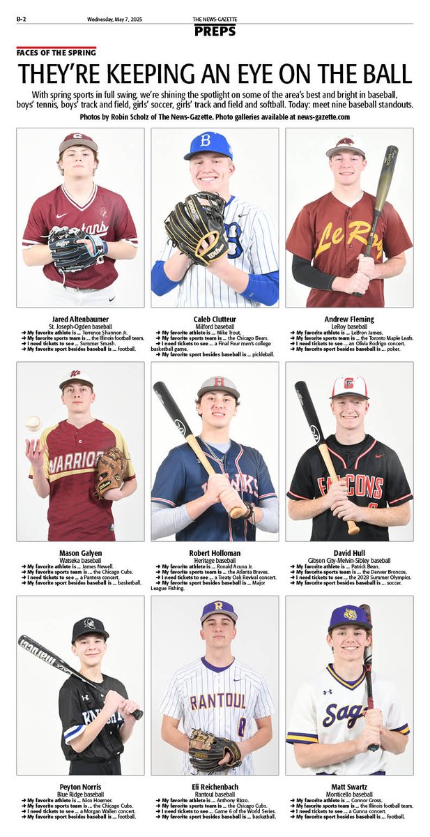 News-Gazette Preps (@ngpreps) on Twitter photo Coming in Wednesday's <a href="/news_gazette/">The News-Gazette</a>: Meet nine area baseball standouts from <a href="/SJOBaseball/">SJO Spartan Baseball</a>, <a href="/Milford_HS/">Milford High School</a>, <a href="/PantherHardball/">Panther Hardball</a>, <a href="/WarriorAthDir/">Watseka Warriors</a>, <a href="/Heritage_CUSD8/">Heritage Schools</a>, <a href="/GCMSUnit5/">GCMS School District</a>, Blue Ridge, <a href="/RantoulSports/">Rantoul Athletics</a> and <a href="/SagesAthletics/">Sages Athletics</a> as our Faces of the Spring series continues Coming in Wednesday's <a href="/news_gazette/">The News-Gazette</a>: Meet nine area baseball standouts from <a href="/SJOBaseball/">SJO Spartan Baseball</a>, <a href="/Milford_HS/">Milford High School</a>, <a href="/PantherHardball/">Panther Hardball</a>, <a href="/WarriorAthDir/">Watseka Warriors</a>, <a href="/Heritage_CUSD8/">Heritage Schools</a>, <a href="/GCMSUnit5/">GCMS School District</a>, Blue Ridge, <a href="/RantoulSports/">Rantoul Athletics</a> and <a href="/SagesAthletics/">Sages Athletics</a> as our Faces of the Spring series continues