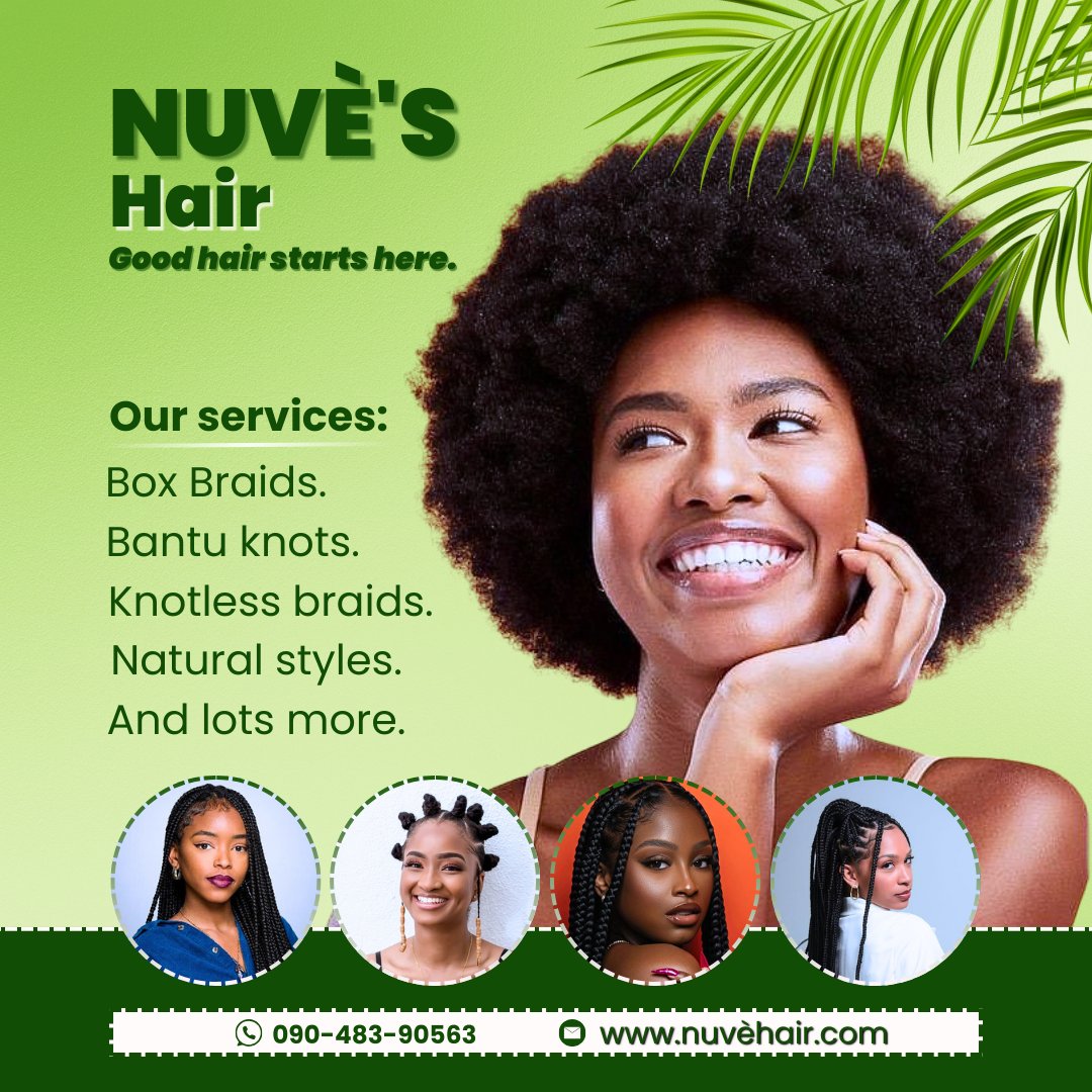 Rejoice101187's tweet image. It’s been a minute, but I’m back! Here’s a fresh design I created for a hair brand, Whether it’s flyers, posters, or social media designs, I’ve got you.

Let’s create something stunning!
#GraphicDesign #BrandDesign #HairBusiness #DigitalFlyer #Poster