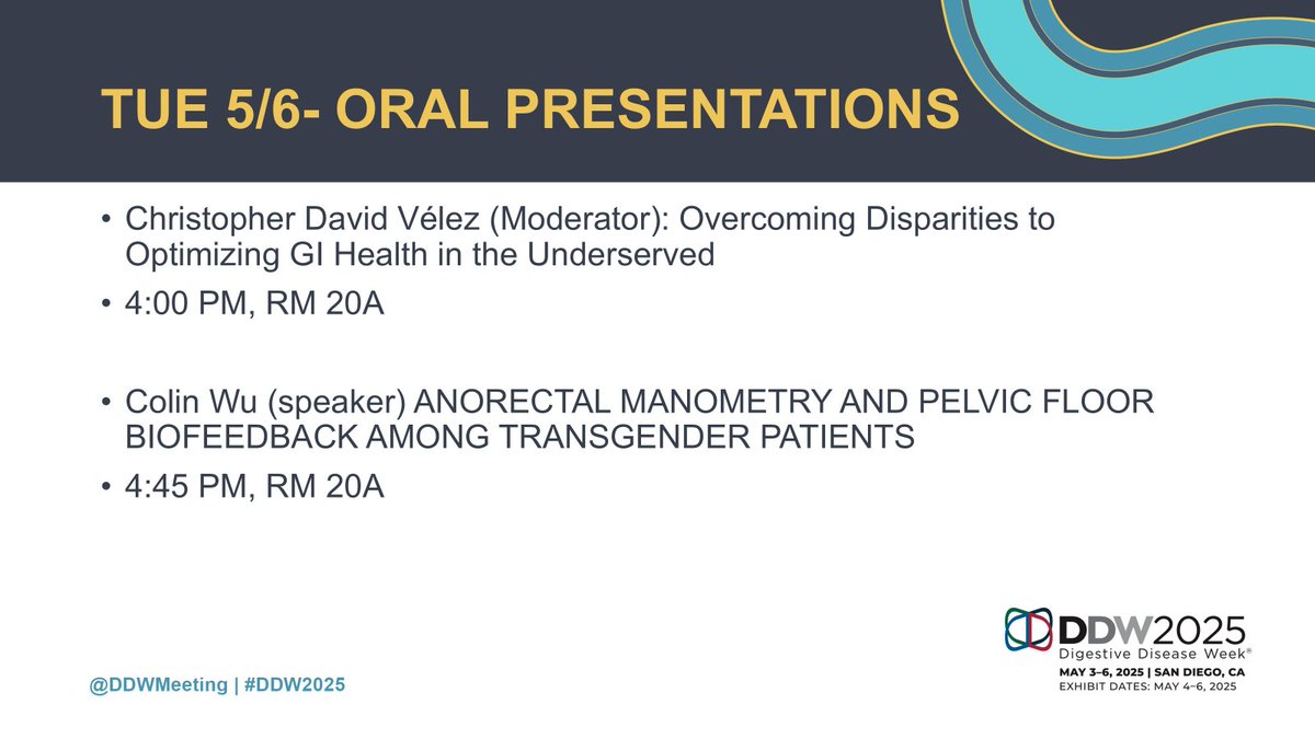 Rainbows in Gastro (@rainbowingastro) on Twitter photo Last day of <a href="/DDWMeeting/">Digestive Disease Week</a>, but excited to see there is still a lot of 🏳️🌈🏳️⚧️research that will be presented👏
Join us to congratulate these authors and learn what's new in the field!
#GITwitter #LiverTwitter #LGBTQIA Last day of <a href="/DDWMeeting/">Digestive Disease Week</a>, but excited to see there is still a lot of 🏳️🌈🏳️⚧️research that will be presented👏
Join us to congratulate these authors and learn what's new in the field!
#GITwitter #LiverTwitter #LGBTQIA