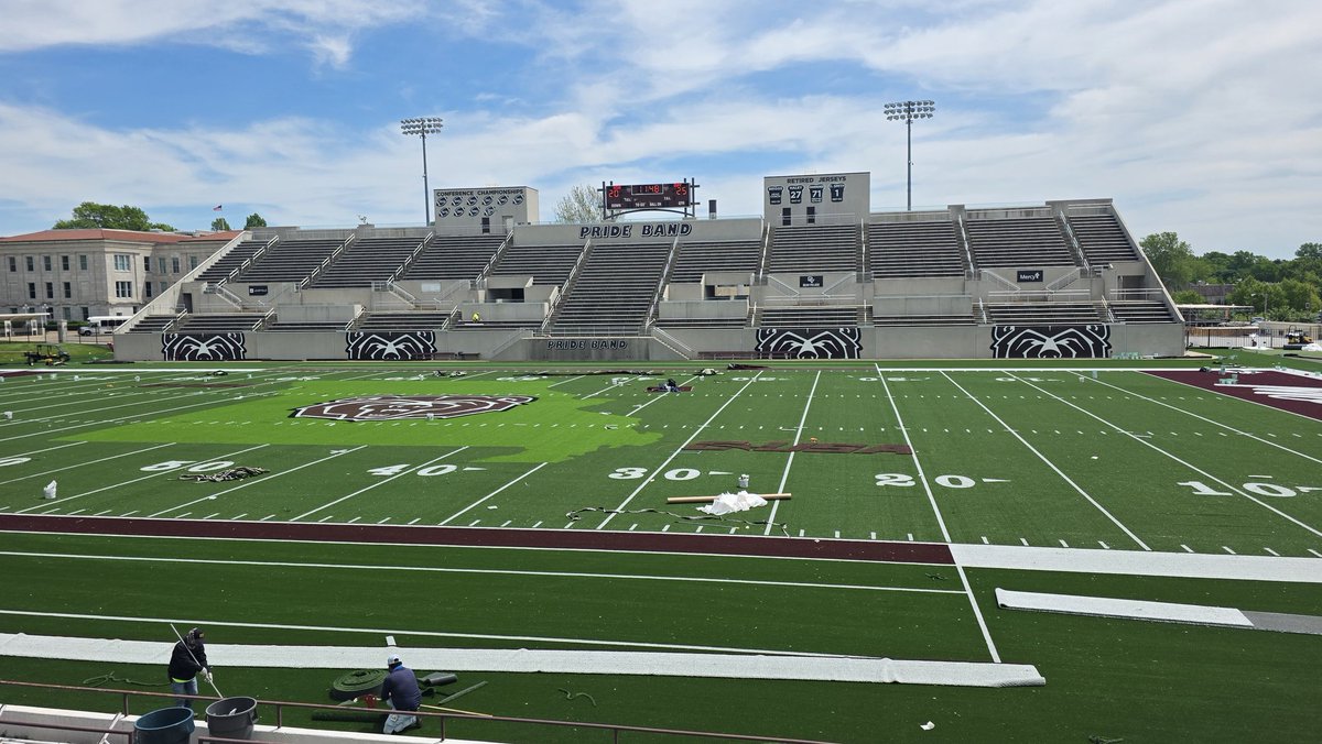 The moment you've all been waiting for.

The Missouri State football field with the Conference USA logo.