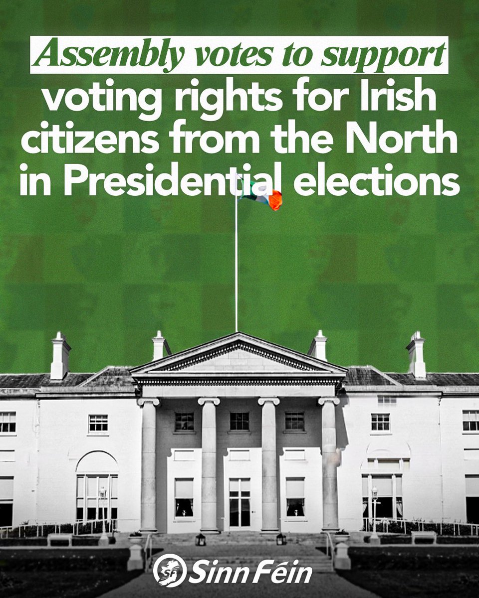 The Assembly has voted in support of Irish citizens in the North having the right to vote for the President of Ireland.

This is about equality, inclusion, &amp; respect for Irish citizens in the north.

The Irish Government must progress these voting rights.