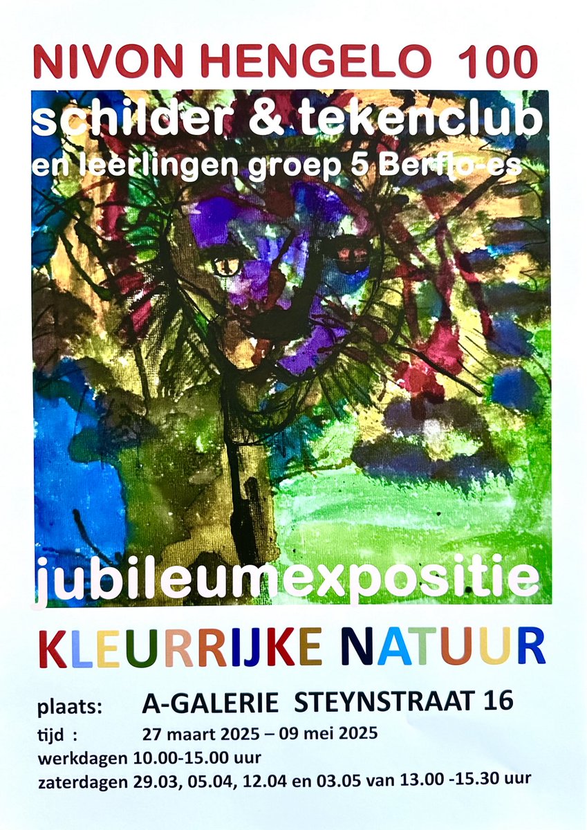 Alleen nog deze week in de A-galerie in ⁦<a href="/gemeentehengelo/">Gemeente Hengelo</a>⁩ Meer dan 100 kleurrijke werken van de schildergroep van het ⁦@NivonNieuws⁩ en van leerlingen van BS Berflo-Es.