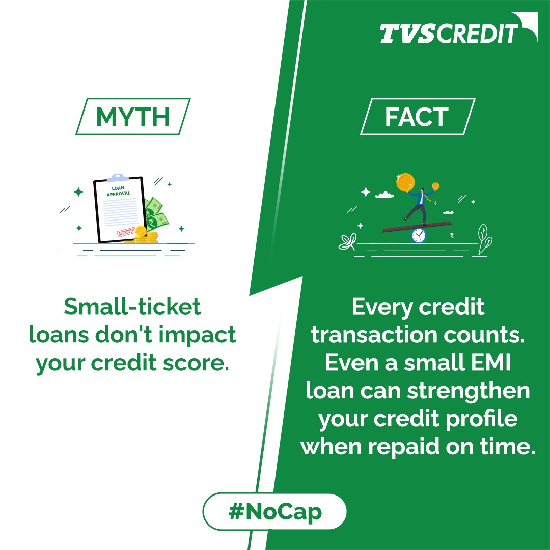 Think small-ticket loans don’t matter for your credit score? Think again.

Many assume that only big loans boost your credit profile but in reality, even the smallest EMI paid on time adds up.

With us, every good repayment habit counts, no matter the loan size.

#CreditAwareness