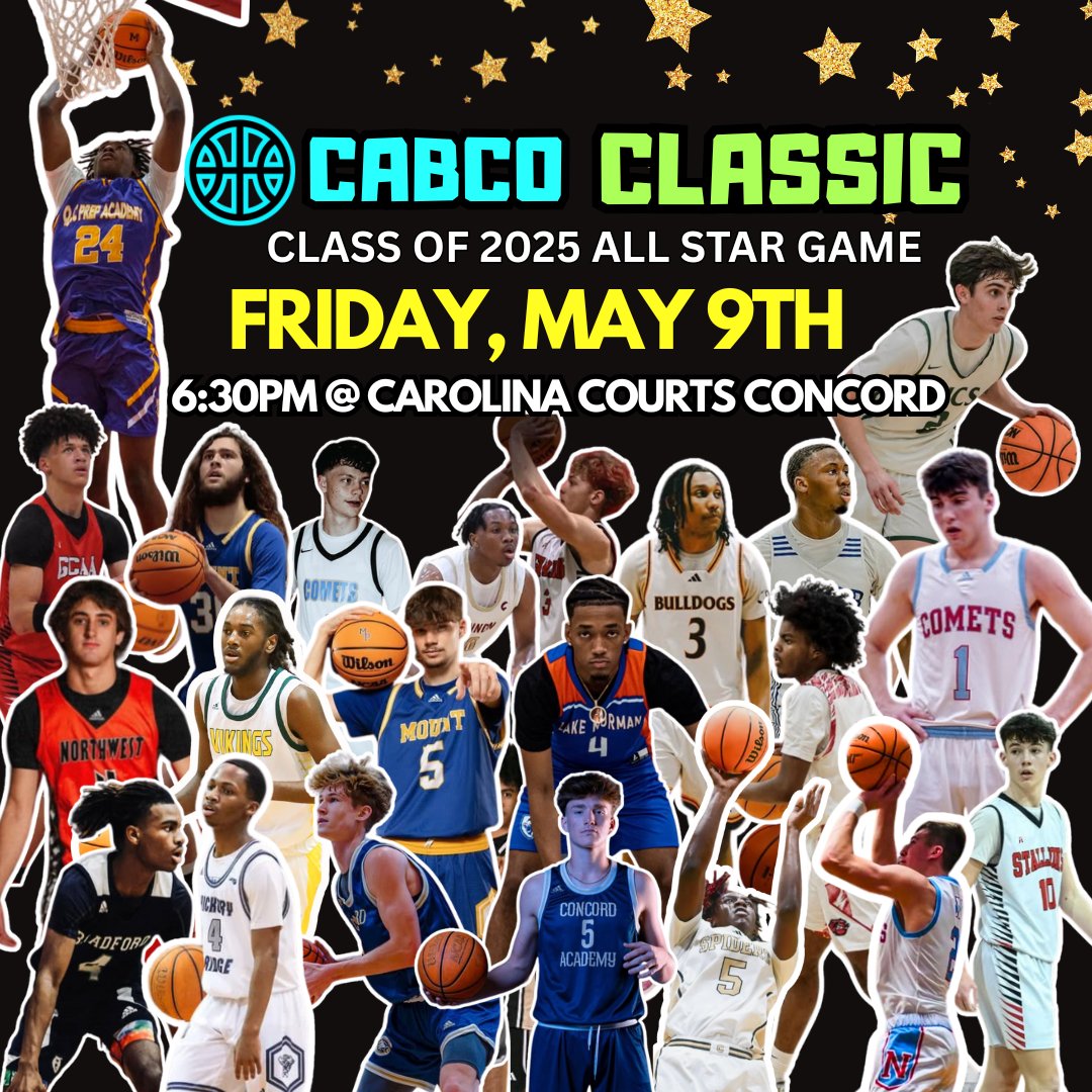 It’s official!! See you at the 2025 CabCo Classic Class of 2025 All Star Game on May, 9th! ⭐️🏀 

📆 Friday, May 9th 
⏰6:30pm 
📍 Carolina Courts CONCORD