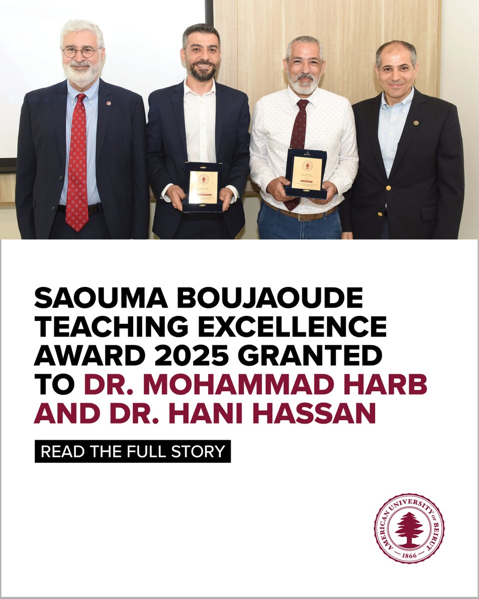 AUB_Lebanon's tweet image. Professors Harb and Hassan Awarded for Teaching Excellence
aub.edu.lb/articles/Pages… 

#AUB #AUBproud #TeachingExcellence #Faculty