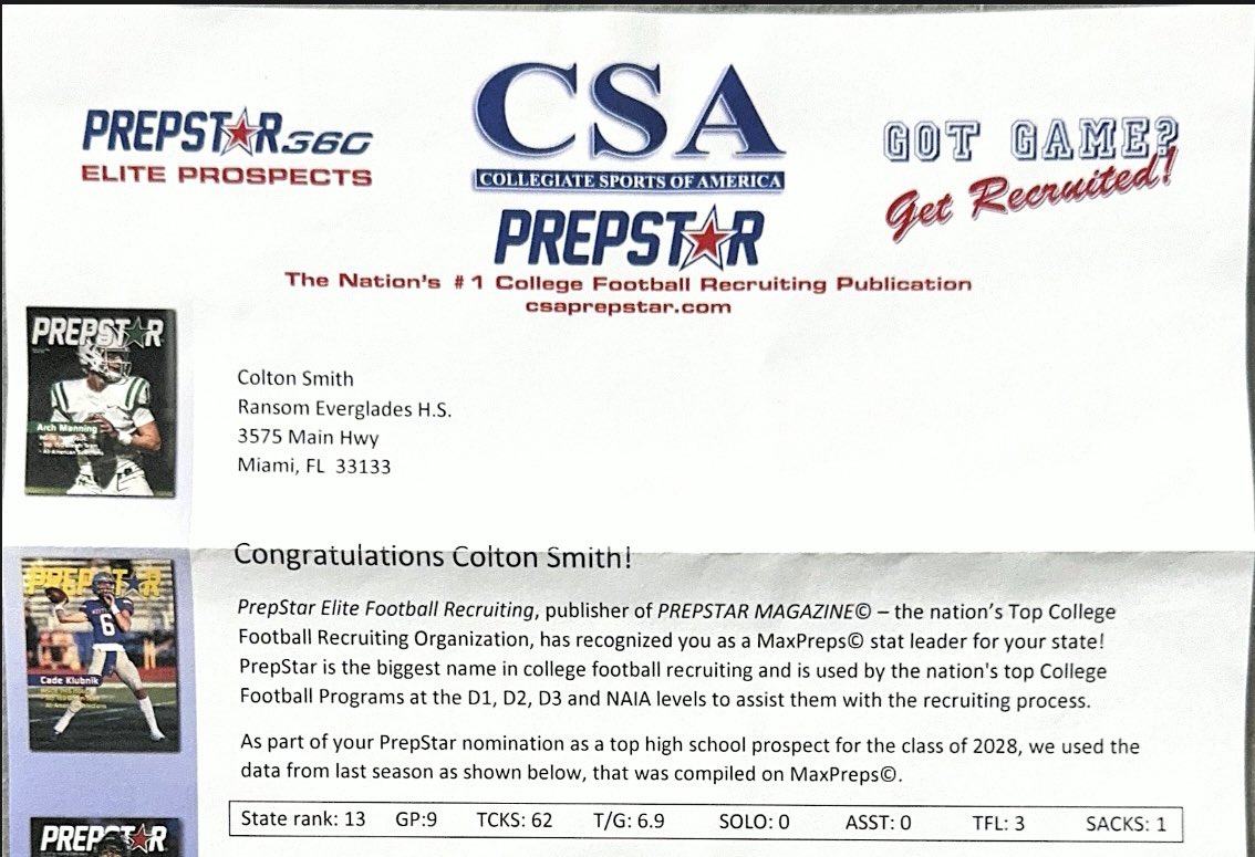 Colton Smith (@colt10smith) on Twitter photo Recognized as a Top Stat leader in Florida by <a href="/MaxPreps/">MaxPreps</a>
Ranked 13th in FL in Tackles for c/o 2028 out of all classifications. Thank you <a href="/CSAPrepStar/">PREPSTAR</a>
<a href="/RansomFootball/">Ransom Everglades Football</a> <a href="/_23NeverLeft/">Reezy</a> <a href="/Coach_DVD/">DeMarcus Van Dyke</a> <a href="/CoachDB_9/">Dom Bradshaw</a> <a href="/CoachTBiscardi/">Tom Biscardi</a> <a href="/CoachCBell26/">Corey Bell</a> Recognized as a Top Stat leader in Florida by <a href="/MaxPreps/">MaxPreps</a>
Ranked 13th in FL in Tackles for c/o 2028 out of all classifications. Thank you <a href="/CSAPrepStar/">PREPSTAR</a>
<a href="/RansomFootball/">Ransom Everglades Football</a> <a href="/_23NeverLeft/">Reezy</a> <a href="/Coach_DVD/">DeMarcus Van Dyke</a> <a href="/CoachDB_9/">Dom Bradshaw</a> <a href="/CoachTBiscardi/">Tom Biscardi</a> <a href="/CoachCBell26/">Corey Bell</a>