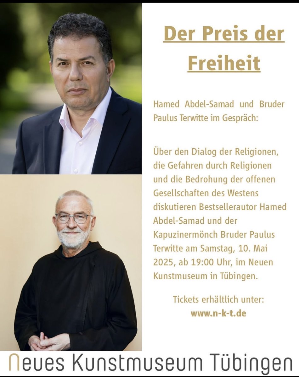 hamed_samad's tweet image. Richard C. Schneider hielt den Druck offenbar nur einige Wochen aus, dann musste er absagen. Ich verstehe, dass manche lieber im sicheren Fahrwasser des kalkulierbaren Diskurs bleiben. Der Abend findet trotzdem statt, 10. Mai, 19:00 Uhr Neues Kunstmuseum Tübingen!