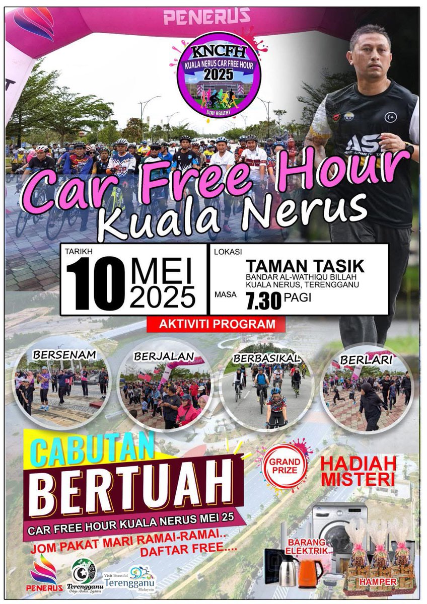 𝐊𝐄𝐌𝐁𝐀𝐋𝐈 𝐋𝐀𝐆𝐈!!!!!!

𝐊𝐔𝐀𝐋𝐀 𝐍𝐄𝐑𝐔𝐒 𝐂𝐀𝐑 𝐅𝐑𝐄𝐄 𝐇𝐎𝐔𝐑 𝟐𝟎𝟐𝟓

10 Mei 2025 (Sabtu)
7.30 pagi
📍 Taman Tasik Bandar Al-Wathiqu Billah Kuala Nerus

✅ CABUTAN BERTUAH 
✅ JOM PAKAT MARI BELAKA
✅ TIADA YURAN PENYERTAAN
✅ AKTIVITI SIHAT DAN SANTAI