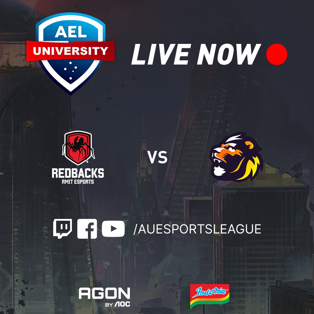 Australian Esports League (@auesportsleague) on Twitter photo To end off Match Day 6 we have <a href="/RMITesports/">RMIT Esports & Games</a> taking on <a href="/UNSW_ESports/">UNSW ESports Club</a>!
🔴 twitch.tv/auesportsleague
The AEL is proudly sponsored by <a href="/AGONbyAOC/">AGON by AOC</a> & <a href="/Indomielovers/">Indomie</a> To end off Match Day 6 we have <a href="/RMITesports/">RMIT Esports & Games</a> taking on <a href="/UNSW_ESports/">UNSW ESports Club</a>!
🔴 twitch.tv/auesportsleague
The AEL is proudly sponsored by <a href="/AGONbyAOC/">AGON by AOC</a> & <a href="/Indomielovers/">Indomie</a>
