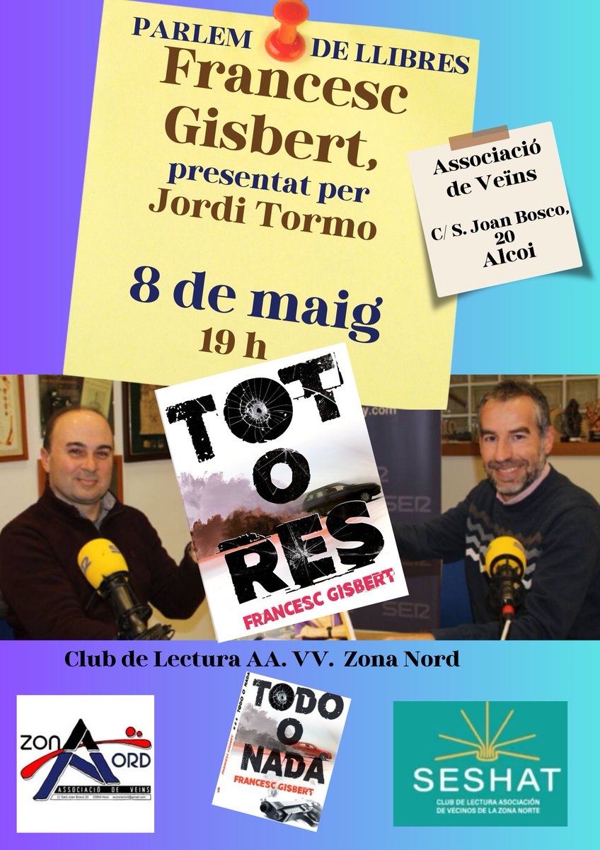 Dijous, tertúlia literària a Alcoi. Sobre la novel·la Tot o res