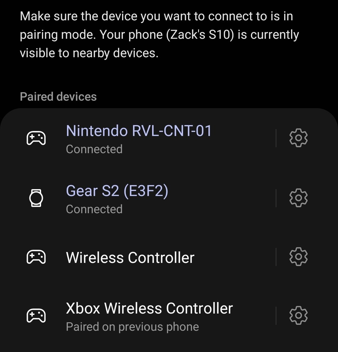zackps3_'s tweet image. Just connected a @NintendoAU Wii Remote to my #GalaxyS10
What devices should I try pairing next?