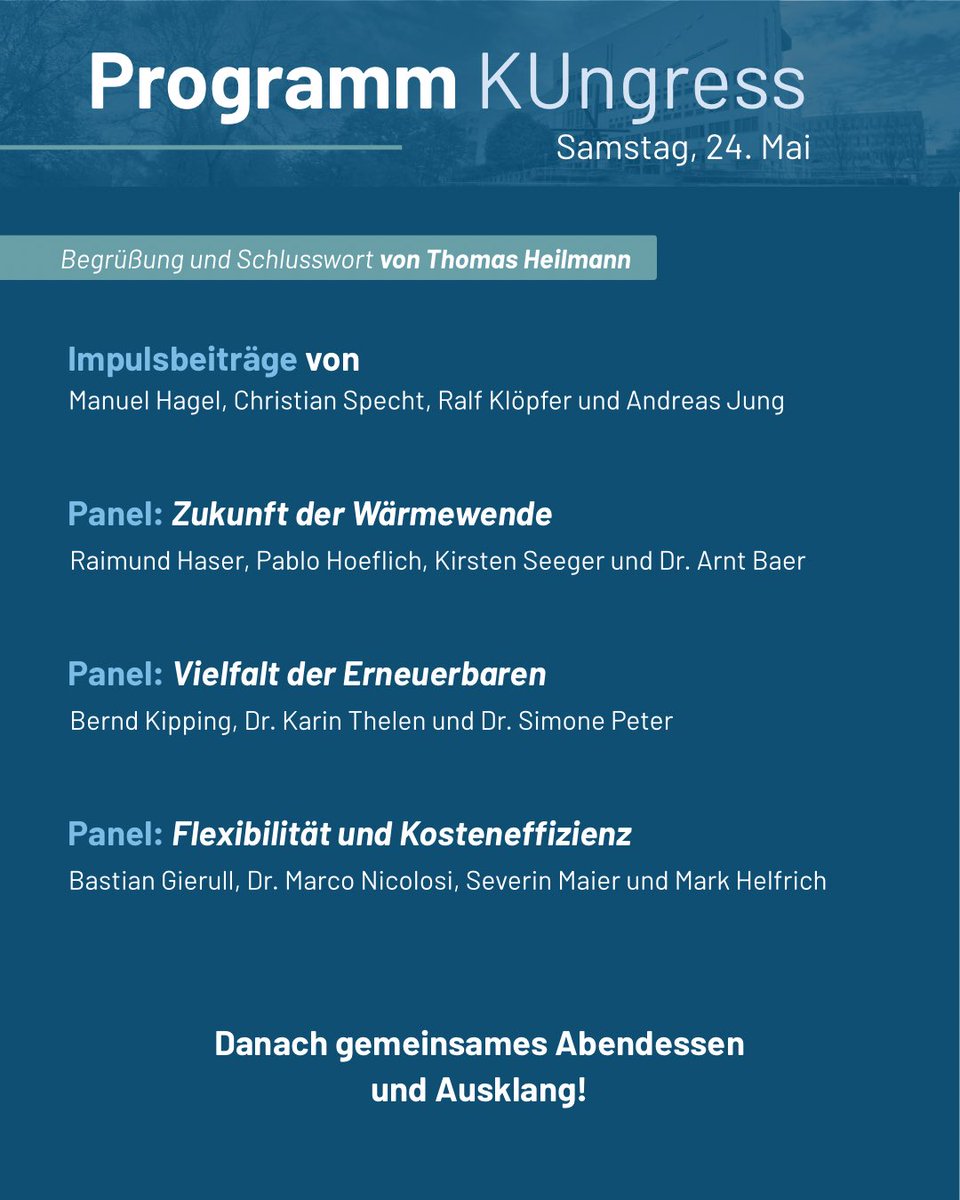 📅 Am Samstag, dem 24. Mai 2025 ist es endlich wieder so weit: Unser #KUngress – der Jahreskongress der #KlimaUnion – findet im Technoseum Mannheim statt.

✍️ Melde dich jetzt an – die Teilnahme ist (bis auf das Abendessen) KOSTENLOS:
eveeno.com/klimaunion