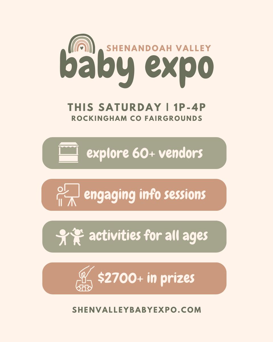 We're so excited to be at the Shenandoah Valley Baby Expo this Saturday! Don’t miss this FREE event this Saturday (May 10th), from 1p-4p.
 
Make sure to grab your Free Raffle Ticket at ShenValleyBabyExpo.com [shenvalleybabyexpo.com]!

loom.ly/ylA8QtA