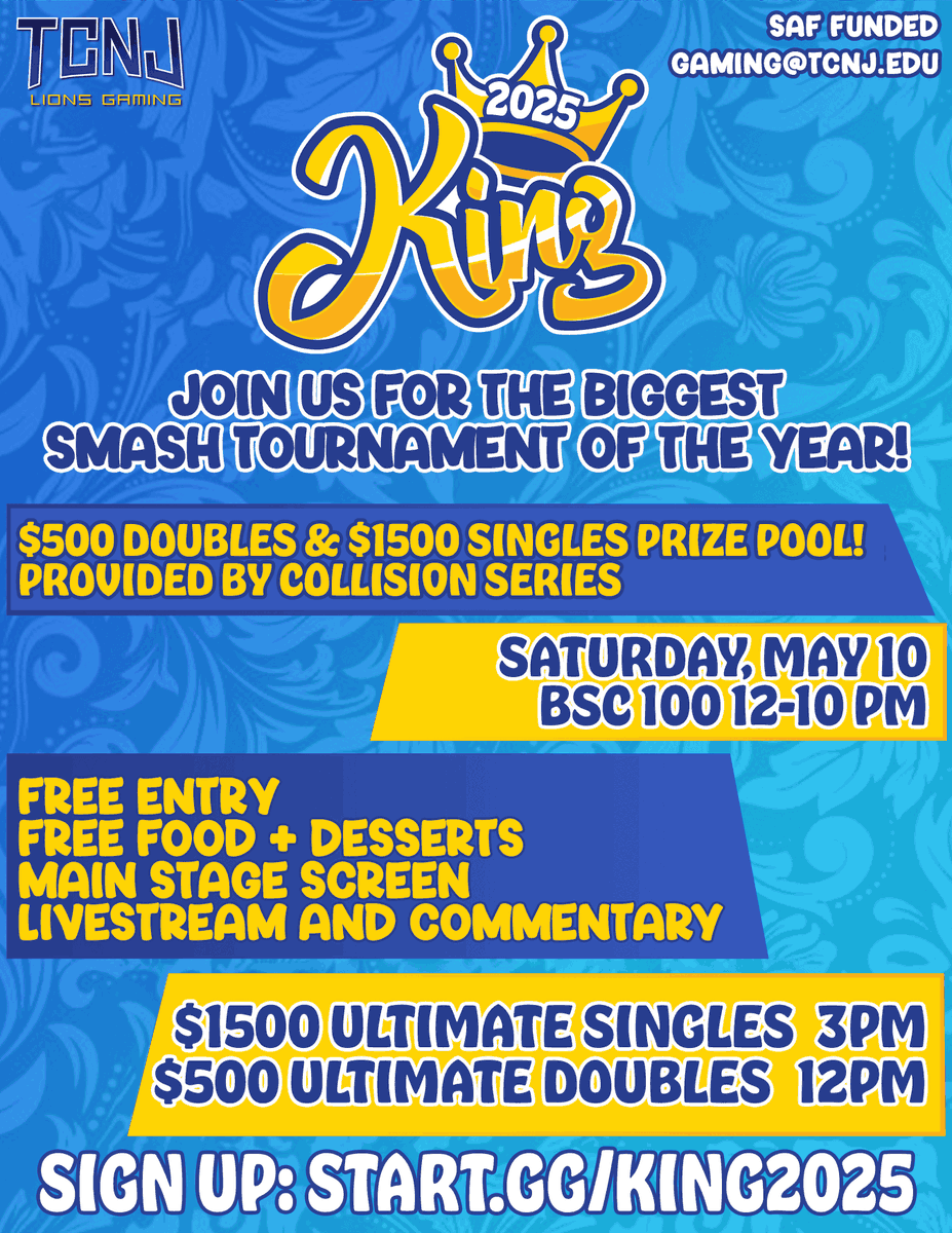 King 2025 is now only 4 days away, and it's looking to be our biggest event ever! Registration ends on the 9th at 3PM! There are only 14 spots left for singles and 11 teams left for doubles, go sign up before it's too late!👑👑👑
