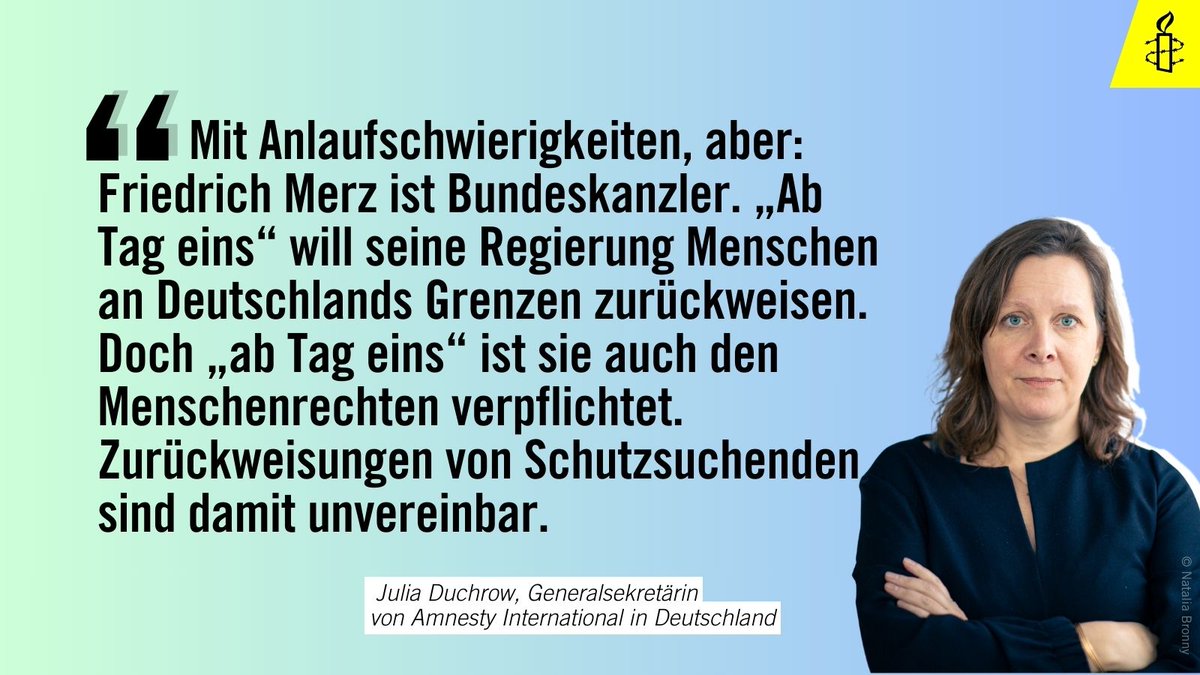 #Kanzlerwahl hat doch noch geklappt. Jetzt geht es darum, verantwortlich Politik zu gestalten. Rechtsstaatlichkeit verlangt ein Primat des Rechts gegenüber der Politik – nicht umgekehrt. Dazu gehört auch die Achtung der #Menschenrechte. Herr #Merz, wir werden genau hinschauen!
