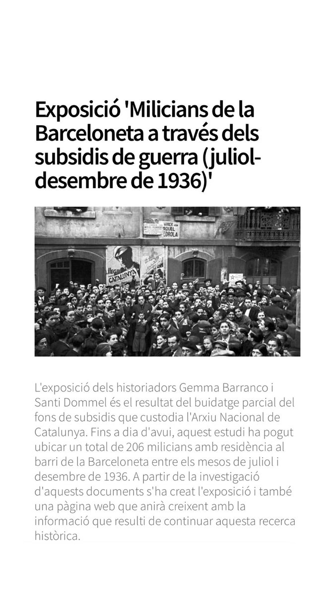 📣En un intent de recuperar la memòria sobre el conflicte a la Barceloneta, aquest projecte pretén quantificar el nombre exacte de veïns que van formar part de les Milícies Antifeixistes de Catalunya, mitjançant els subsidis que es van emetre entre el juliol i desembre de 1936