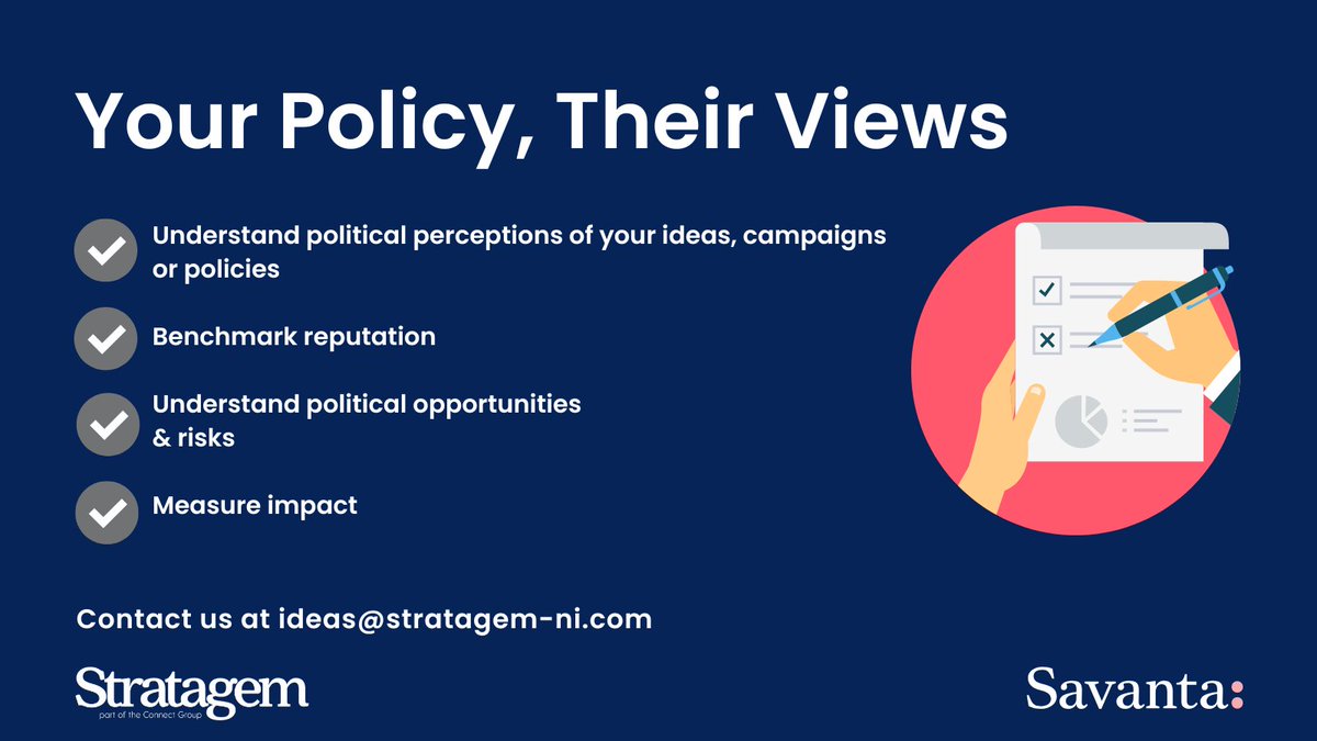 StratagemNI (@stratagemni) on Twitter photo 📢 Want to know what MLAs really think?
💬 Ask them directly via the MLA Research Panel – launching June 2025.
✅ Test your policy ideas
✅ Understand your impact
✅ Get insights across all parties
Spaces now open – email ideas@stratagem-ni.com for more info
#NIPolitics 📢 Want to know what MLAs really think?
💬 Ask them directly via the MLA Research Panel – launching June 2025.
✅ Test your policy ideas
✅ Understand your impact
✅ Get insights across all parties
Spaces now open – email ideas@stratagem-ni.com for more info
#NIPolitics