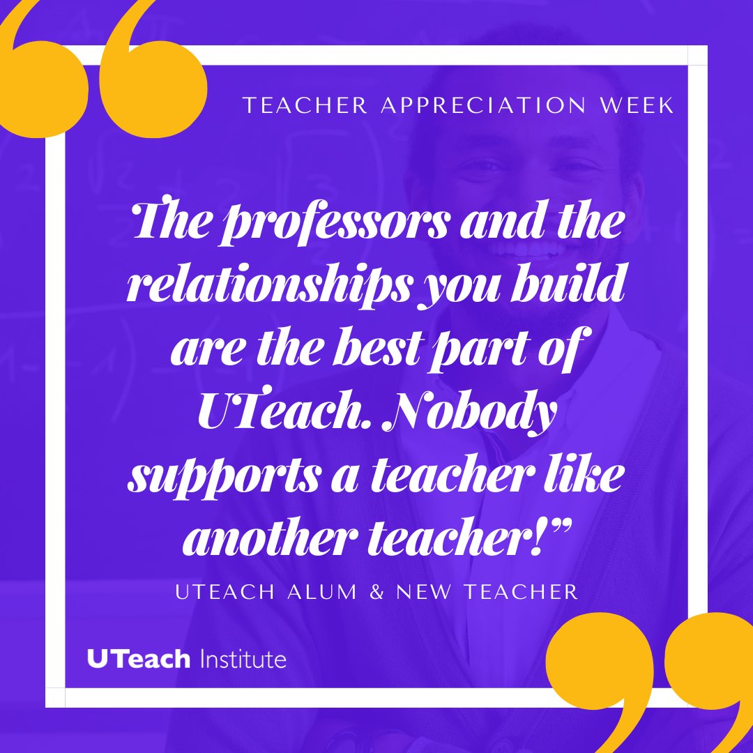 "Nobody supports a teacher like another teacher!" 💛 #UTeach is more than a program—it’s a community where current and future educators lift each other up. Grateful for our amazing alumni this #TeacherAppreciation week!