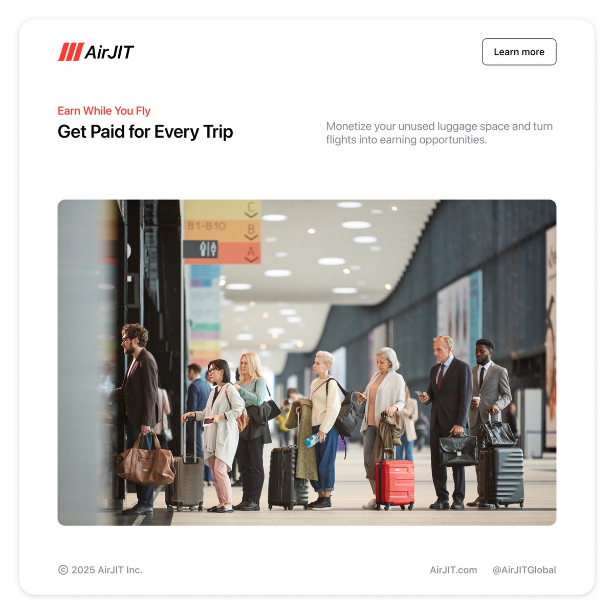 AirJITGlobal's tweet photo. Tired of paying for flights with nothing in return?
With AirJIT, you can earn money while flying by carrying small, approved shipments using your unused luggage space.
Whether you travel often or occasionally, every trip can now help you earn.
Join the AirJIT community 
#AirJIT https://t.co/NQgtLqvIab