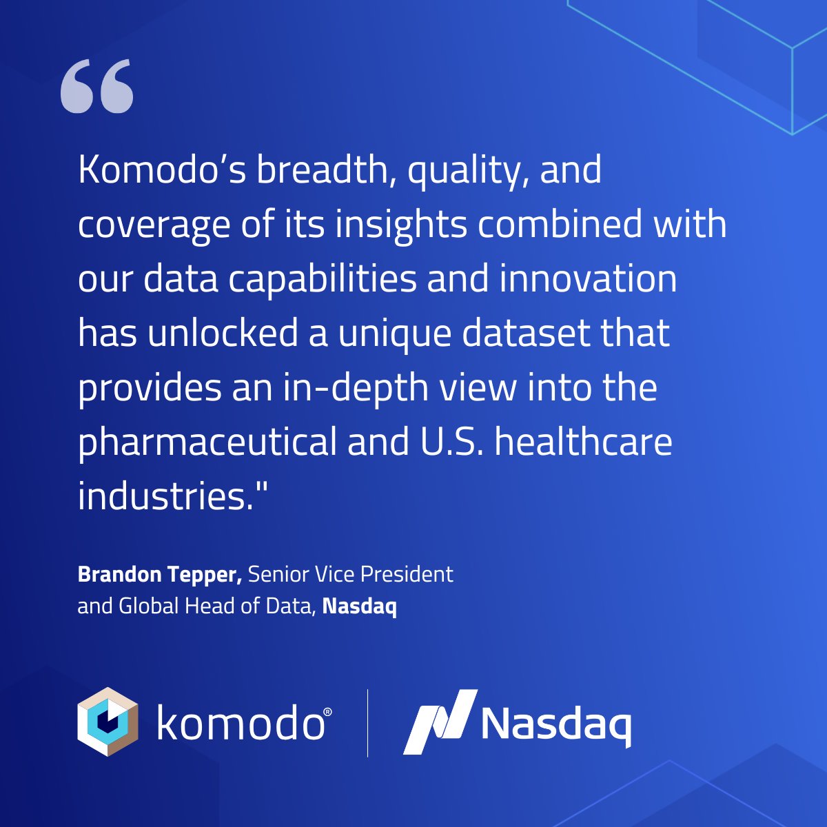 KomodoHealth's tweet photo. 🔷 Komodo Health and @Nasdaq  have partnered to bring healthcare-specialized data to financial services.

Read more: https://t.co/nzfvVlpFwc https://t.co/YyxJkAh7lk