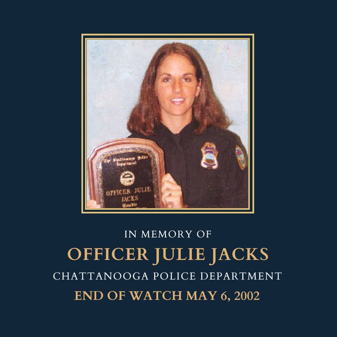 Hamilton County 9-1-1 (@hc911ecd) on Twitter photo On this date in 2002, Officer Julie Jacks with <a href="/ChattanoogaPD/">Chattanooga Police Department</a> was killed in the line of duty. Please join us in honoring her service, her sacrifice, and her memory. We will never forget. On this date in 2002, Officer Julie Jacks with <a href="/ChattanoogaPD/">Chattanooga Police Department</a> was killed in the line of duty. Please join us in honoring her service, her sacrifice, and her memory. We will never forget.