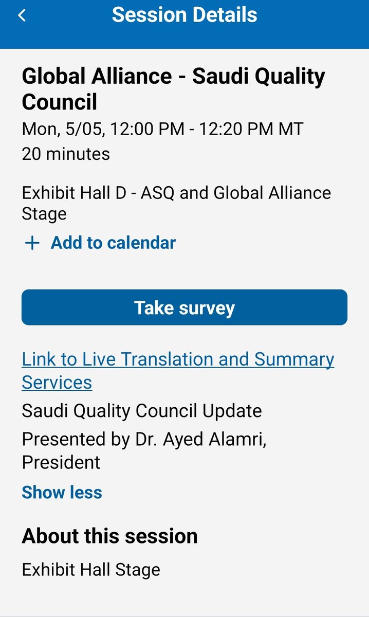 شاركت في المؤتمر العالمي للجودة ASQ 2025 بمحاضرة عن المجلس السعودي للجودة و دوره الريادي في نشر و تعزيز ثقافة الجودة و دعم المسيرة الوطنية للجودة بالمملكة.
دنفر - كولارادو ٤-٧ مايو ٢٠٢٥م
