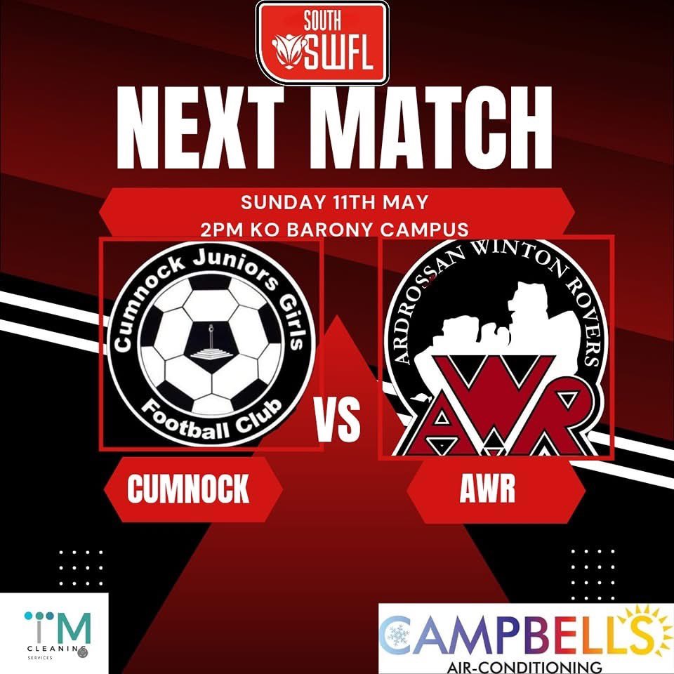 Join us for our final game of the season this Sunday as we travel to face Cumnock. Kick-off is at 2:00 PM at Barony Campus — all support is welcome!⚫️⚪️🔴 #monthewinton