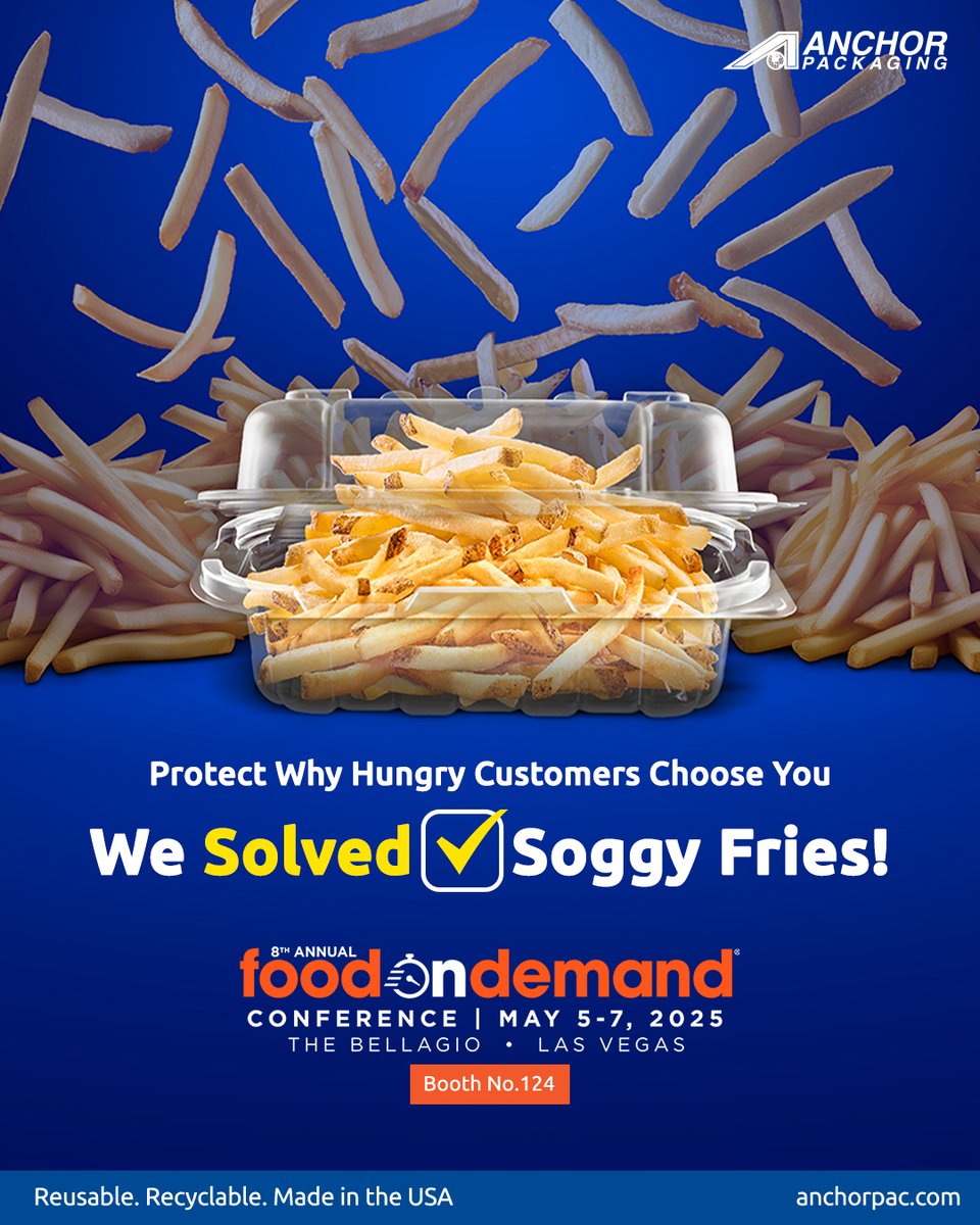 AnchorPackaging's tweet image. Keep customer favorites Hot &amp;amp; Crispy for hours in a hot case and 30 minutes on the go with Crisp Food Technologies® containers.

Visit us at booth 124 at @FOD_News 2025

#FoodonDemand2025 #FODC25 #PackagingThatPerforms