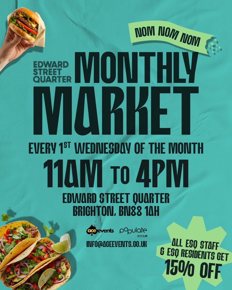 🎉 Midweek Market Vibes! 🎉
Why not head to our Monthly Market tomorrow (Wednesday) 11am to 4pm, the weather forecast looks good! Think amazing street food, unique finds, and a buzzing atmosphere!
FREE ENTRY! Plus, Octopus Energy and ESQ people snag 15% off! See you there...