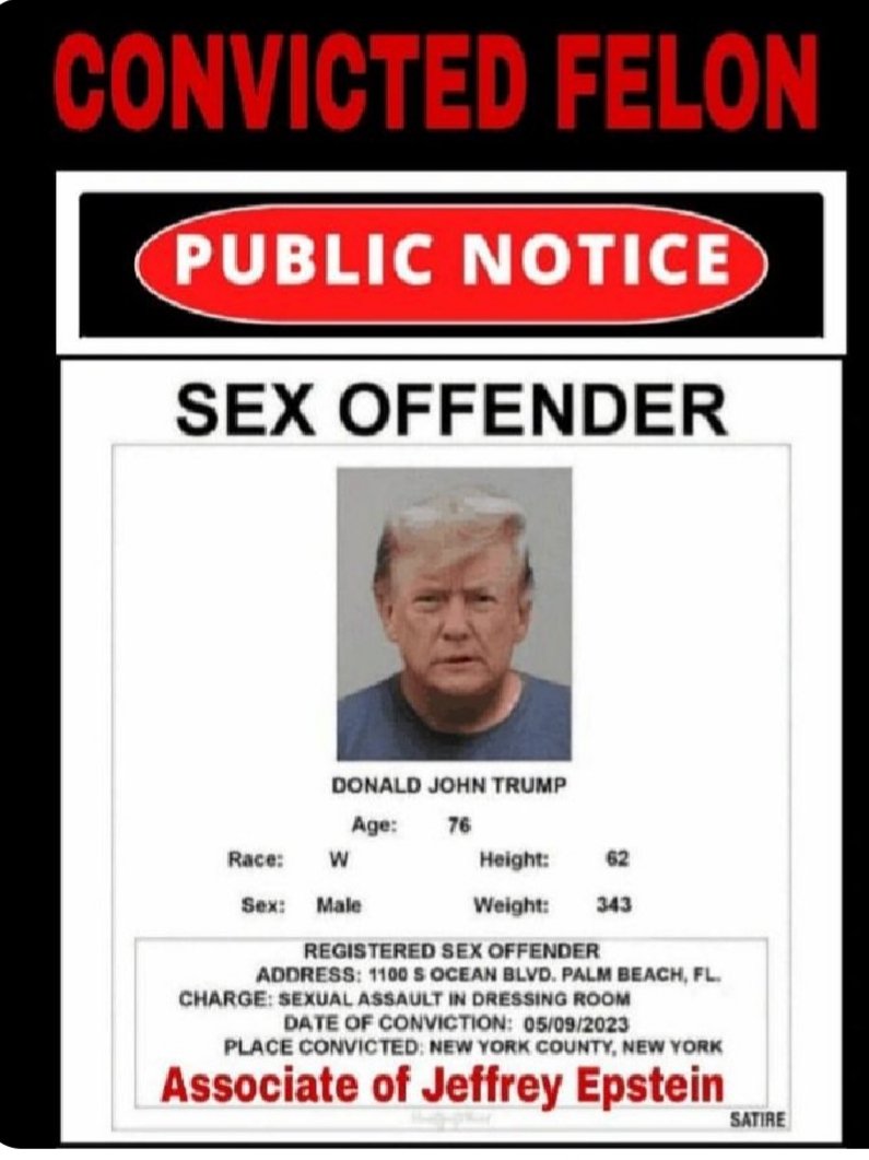 TheGr8Illusion's tweet photo. Donald tRump raped E. Jean Carroll and was found guilty of sexually abusing her.
tRump has also raped numerous other women and children.
Then, over 70 million people would rather vote for a rapist than a qualified, intelligent, and educated woman.
WTF??? https://t.co/vtoGF2jqhI