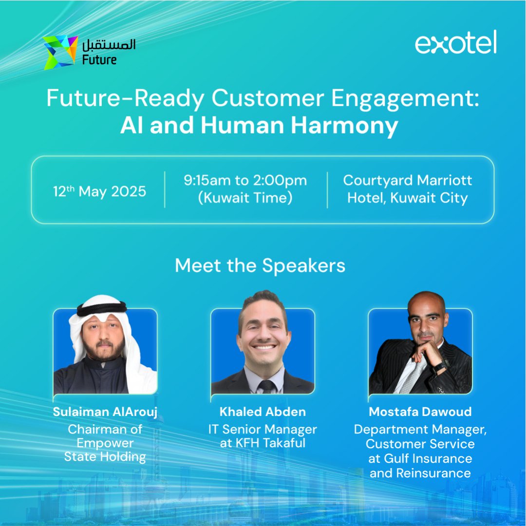 Marhaba, Kuwait! 🇰🇼

We’re thrilled to be back — and this time, we’re hosting something truly special. In partnership with Future Communications Company, we're bringing together an exclusive group of CXOs for a power-packed roundtable on:

🎯 Future-Ready Customer Engagement: AI