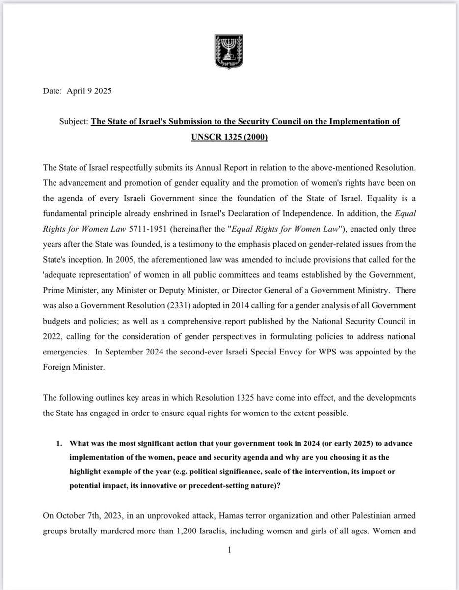 SarahWM2003's tweet photo. Proud to have led the Israeli inter-agency team (MFA; Min. of Justice ; Authority for the Advancement of the Status of Women; Central Bureau of Statistics; Israel Mission to the UN) that prepared Israel’s annual report on the implementation of UNSCR 1325. https://t.co/MppblgyE25
