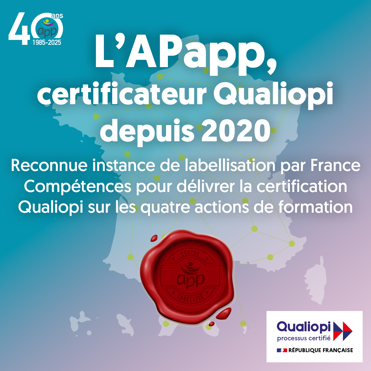 APapp (@apapp_app) on Twitter photo 📌 Depuis 2020, l’APapp est reconnue par <a href="/Fcompetences_fr/">France compétences</a> comme instance de labellisation pour délivrer #Qualiopi sur les 4 actions :
✅ Formation
✅ Bilan de compétences
✅ VAE
✅ Apprentissage
Un gage de qualité pour le réseau des APP
#APP40ans #FormationPro 📌 Depuis 2020, l’APapp est reconnue par <a href="/Fcompetences_fr/">France compétences</a> comme instance de labellisation pour délivrer #Qualiopi sur les 4 actions :
✅ Formation
✅ Bilan de compétences
✅ VAE
✅ Apprentissage
Un gage de qualité pour le réseau des APP
#APP40ans #FormationPro