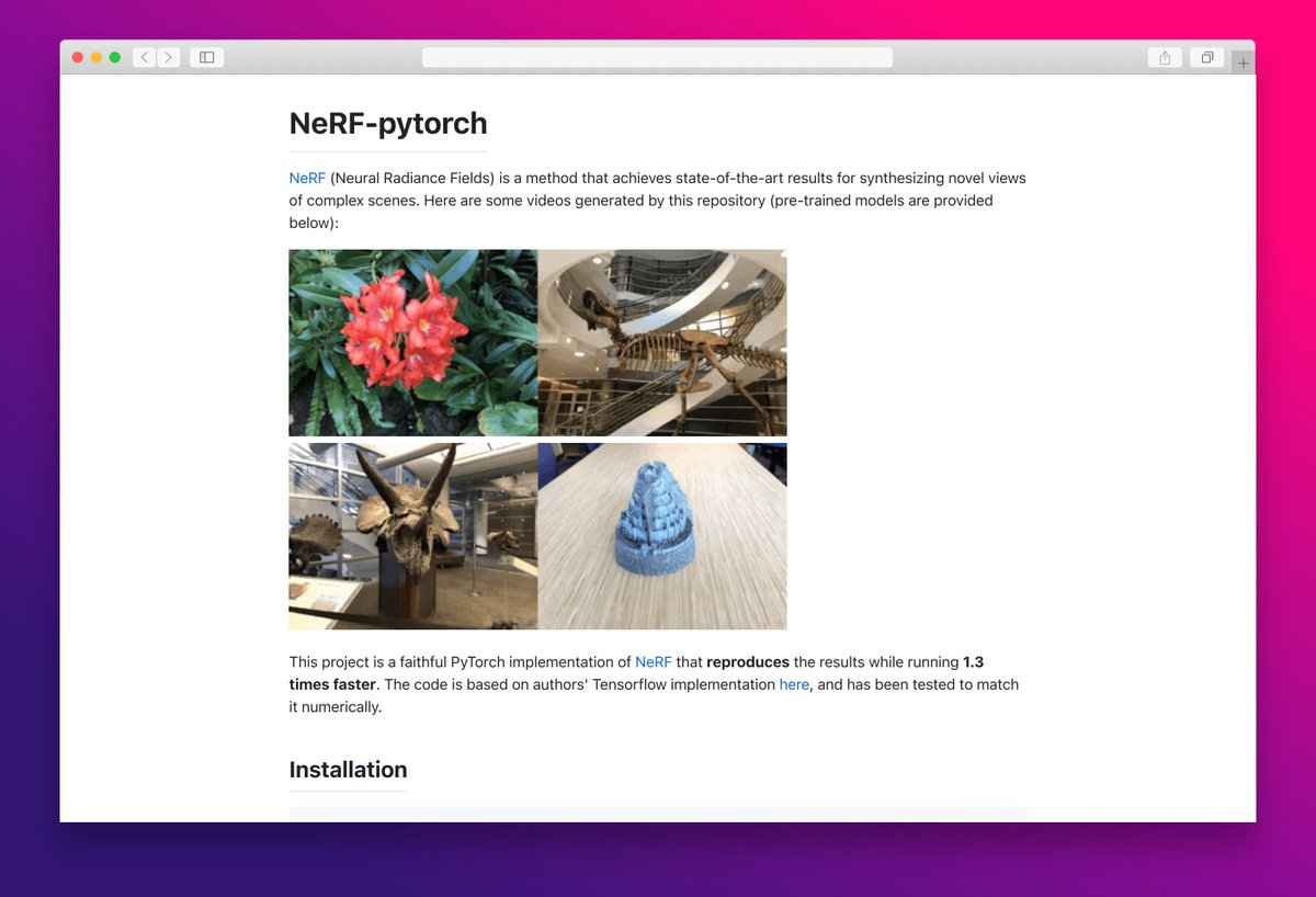 essamamdani's tweet image. NeRF-pytorch
#NeuralRadianceFields #PyTorch #ViewSynthesis